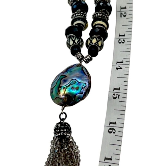 Abalone Shell Tassel Necklace & Beaded Bracelets Set Boho Chic Style Unique - Picture 10 of 13